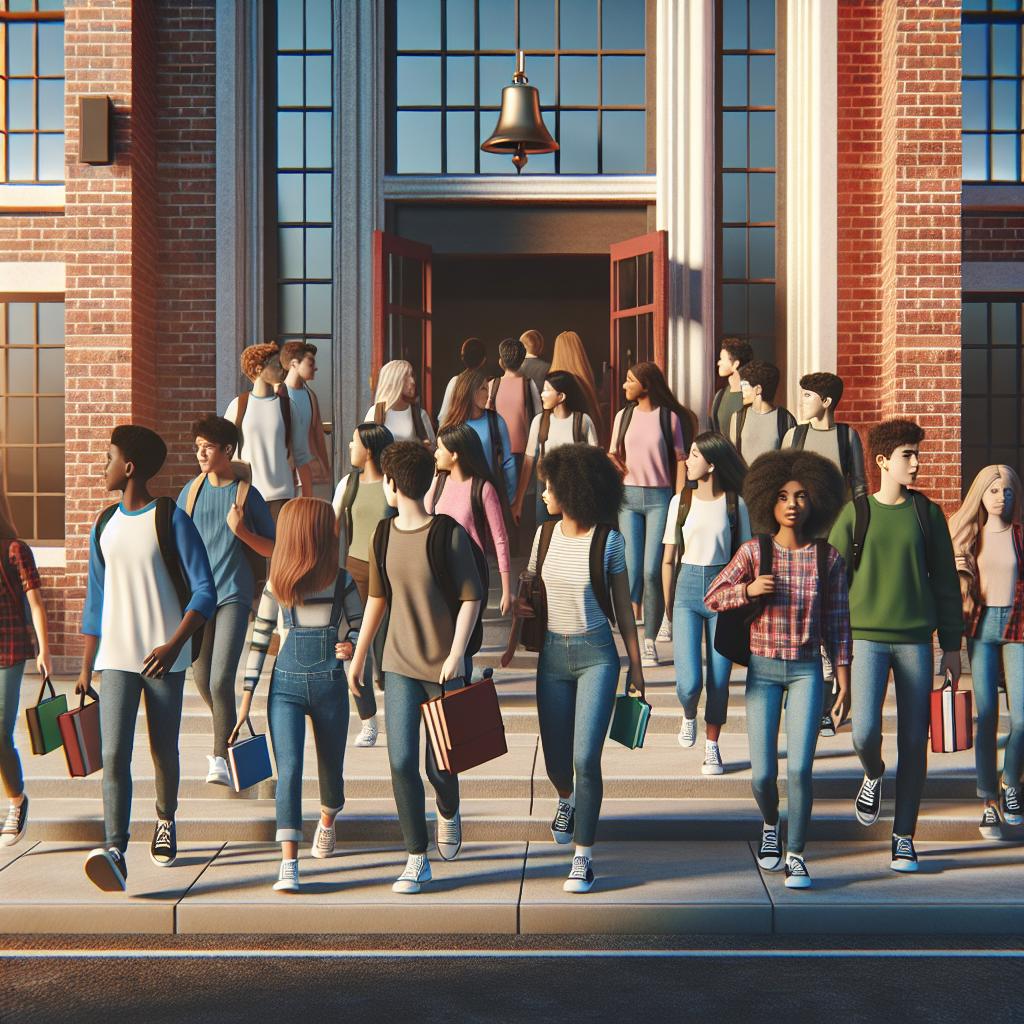 Students exiting school building