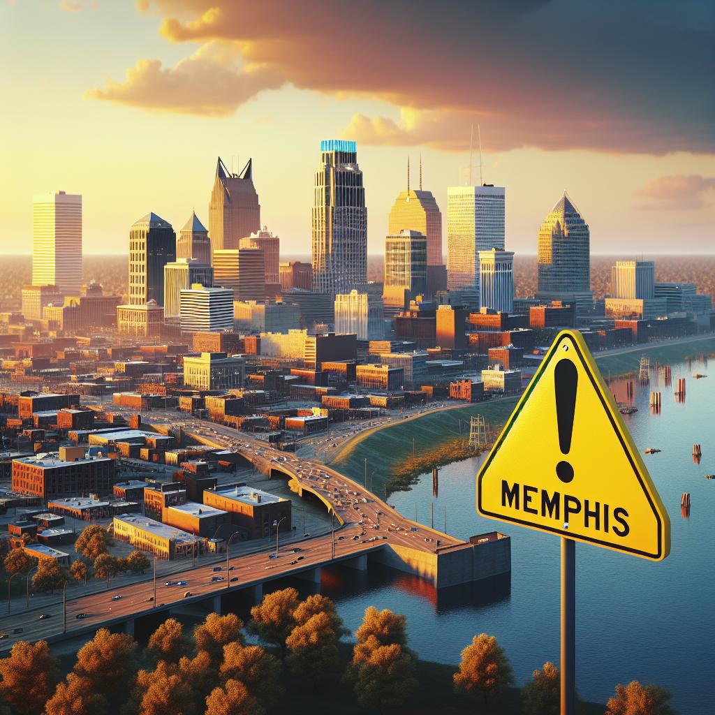 Memphis cityscape with warning sign