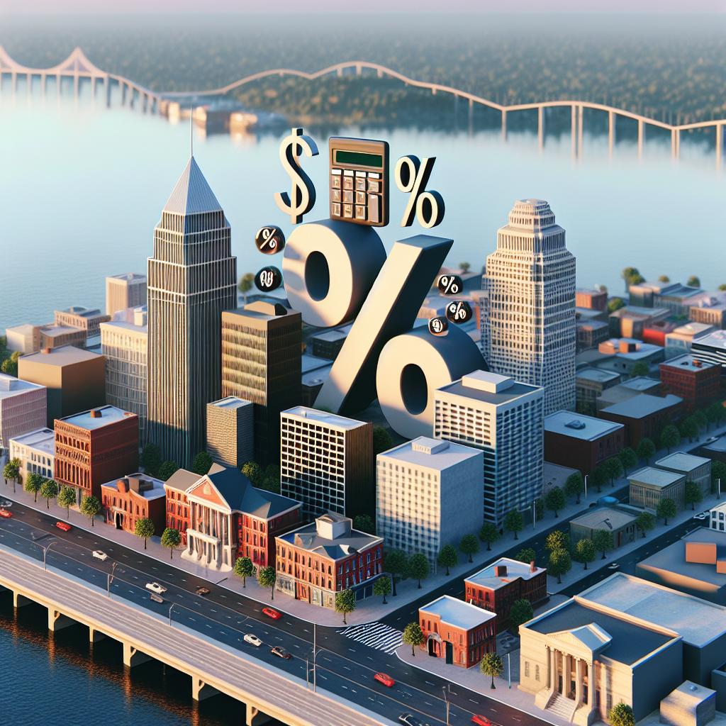 Memphis cityscape with tax symbols