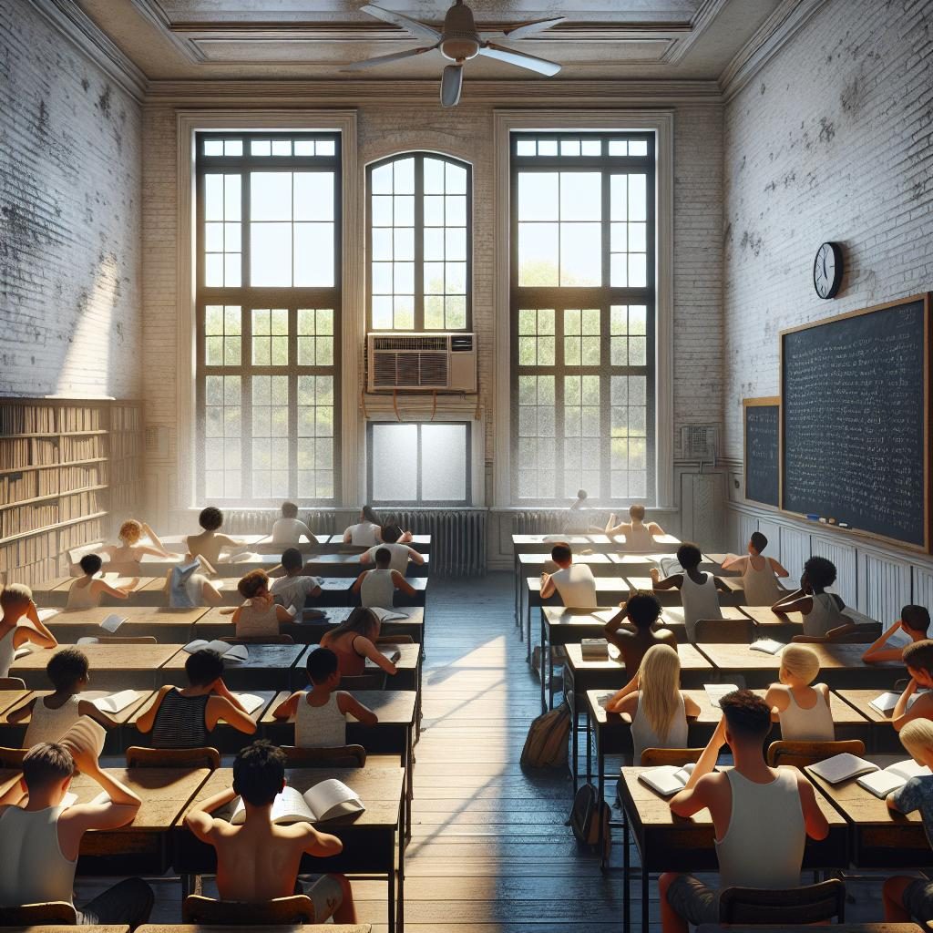 School classroom with broken AC