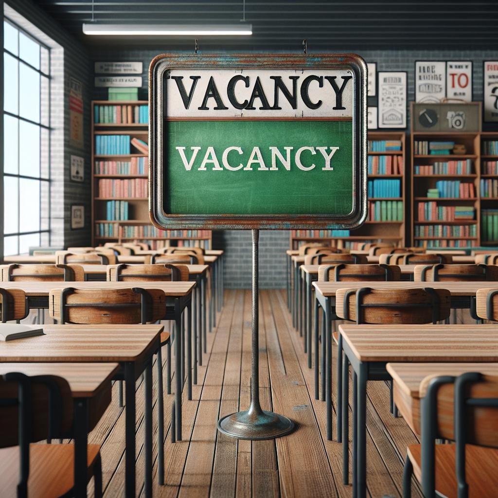 Empty classroom with vacancy sign