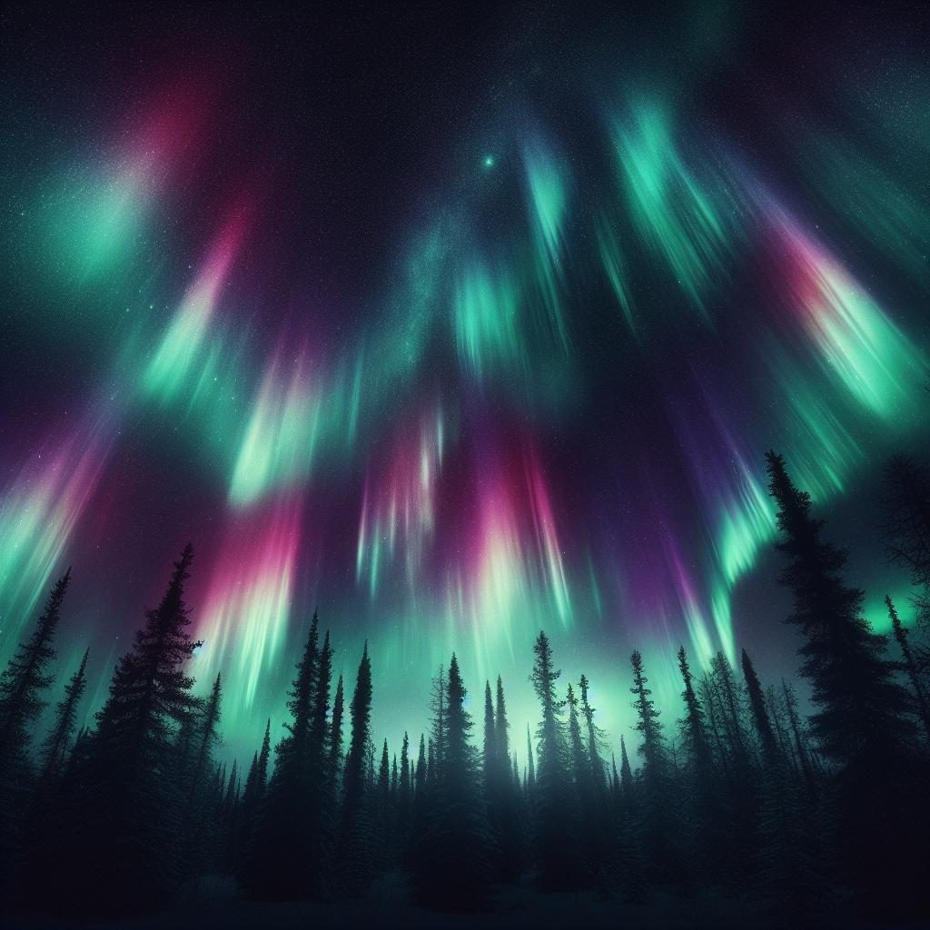 Northern Lights Over Forest.