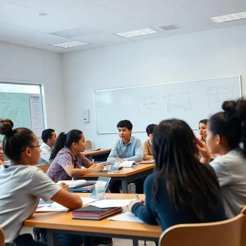 Classroom with diverse students engaged in collaborative learning.