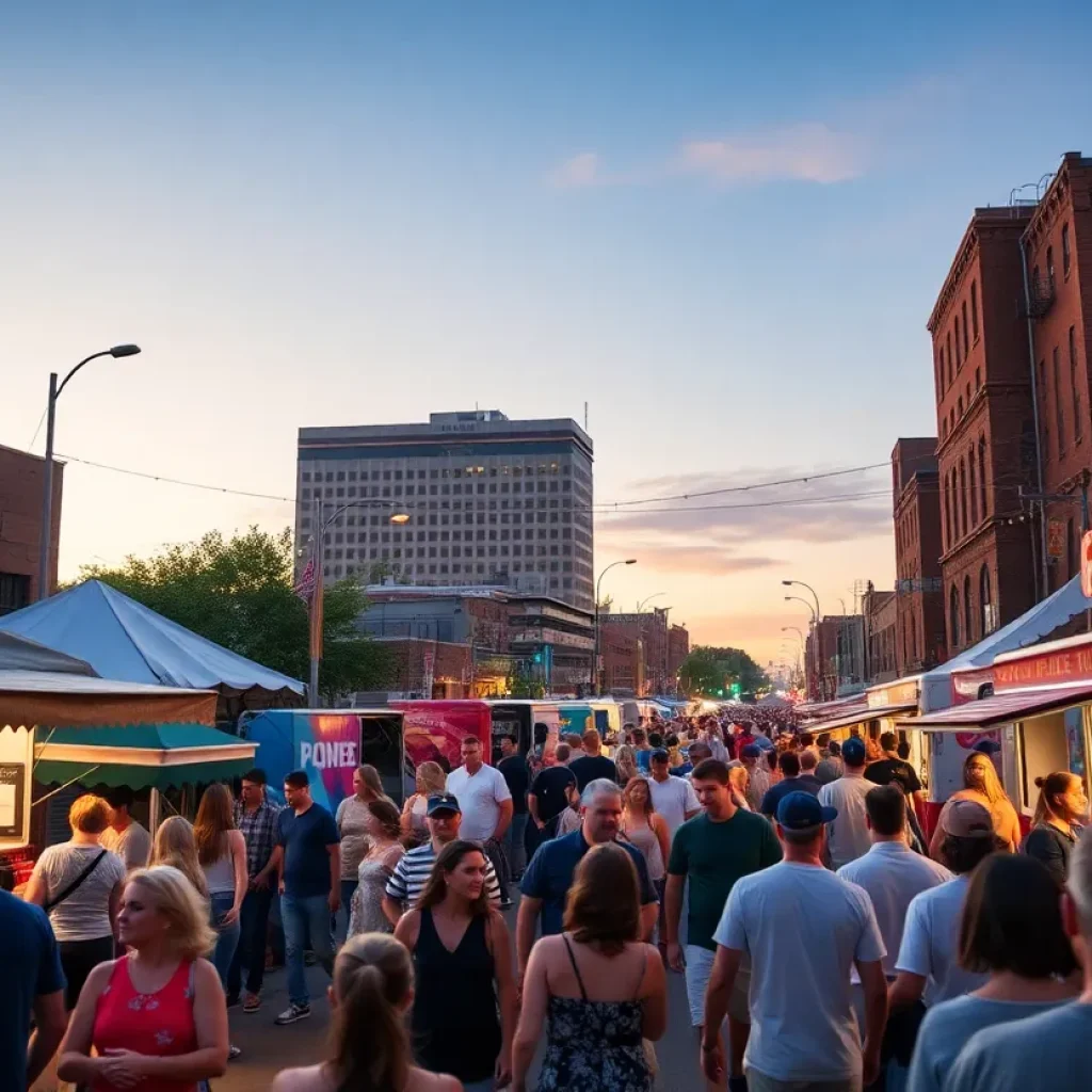 View of the 901 Day Festival in Memphis with a crowd enjoying local food and live music.