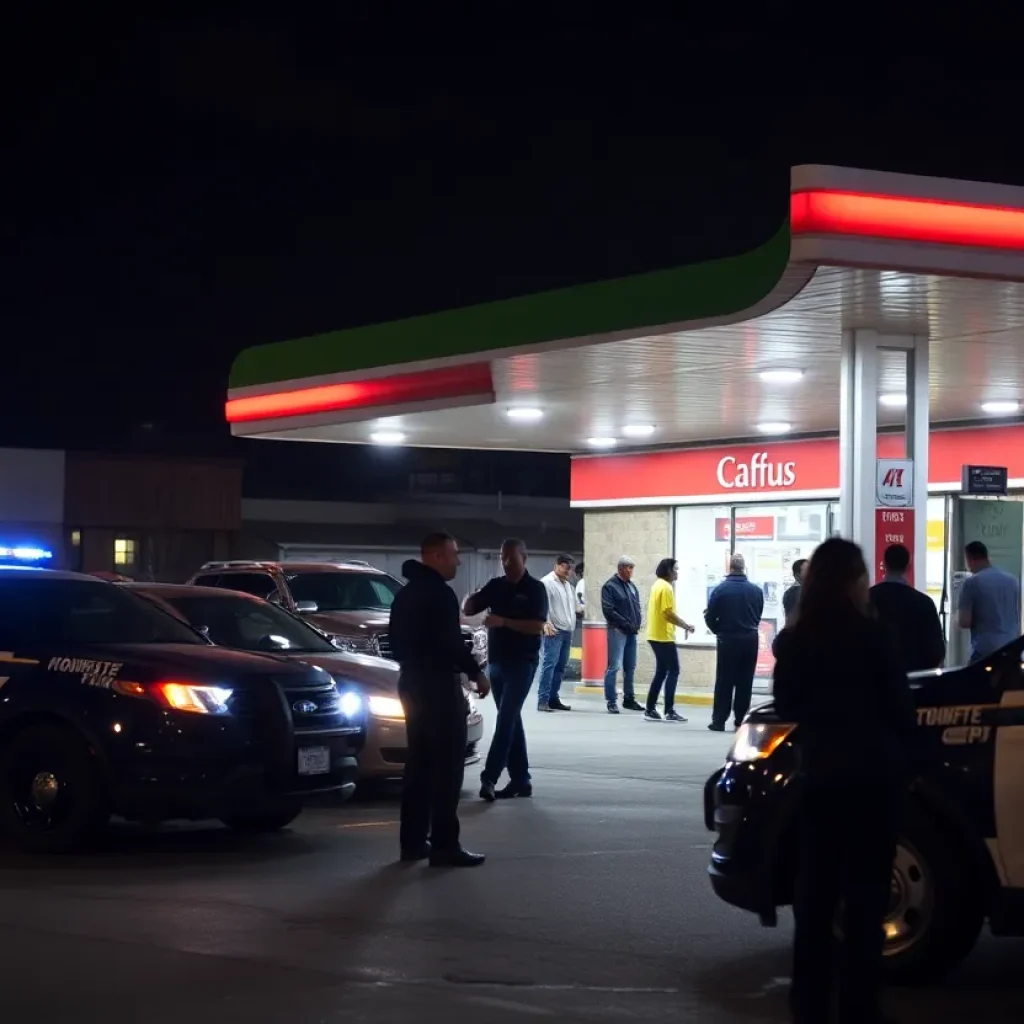 Police investigation at a gas station in Memphis after a robbery.