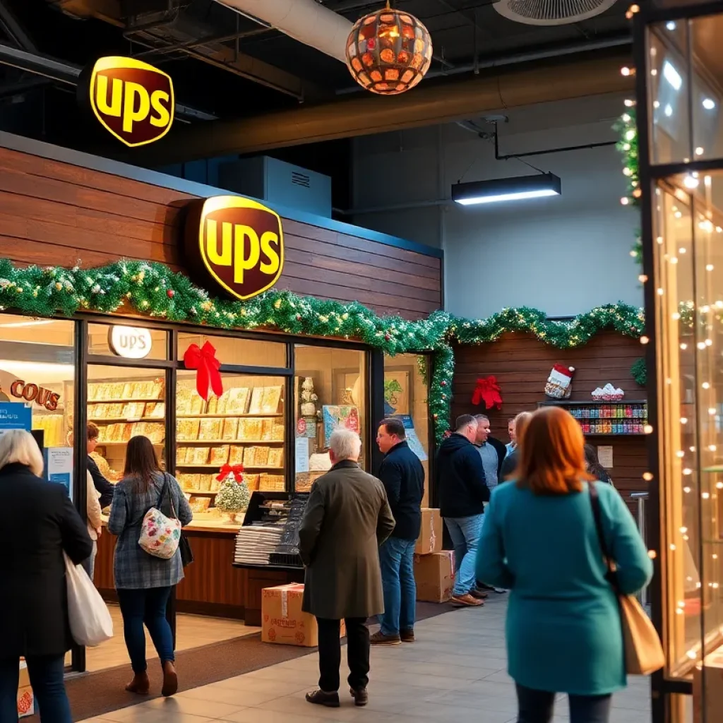 Interior of Germantown UPS Store decorated for the holiday season