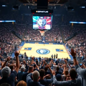 Fans cheering in Memphis Grizzlies arena