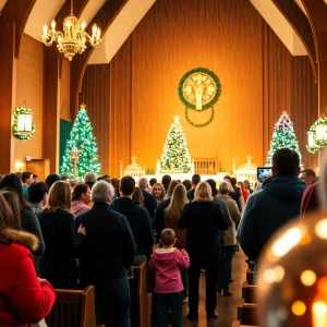 Families gathering for Christmas Eve service at a Memphis church