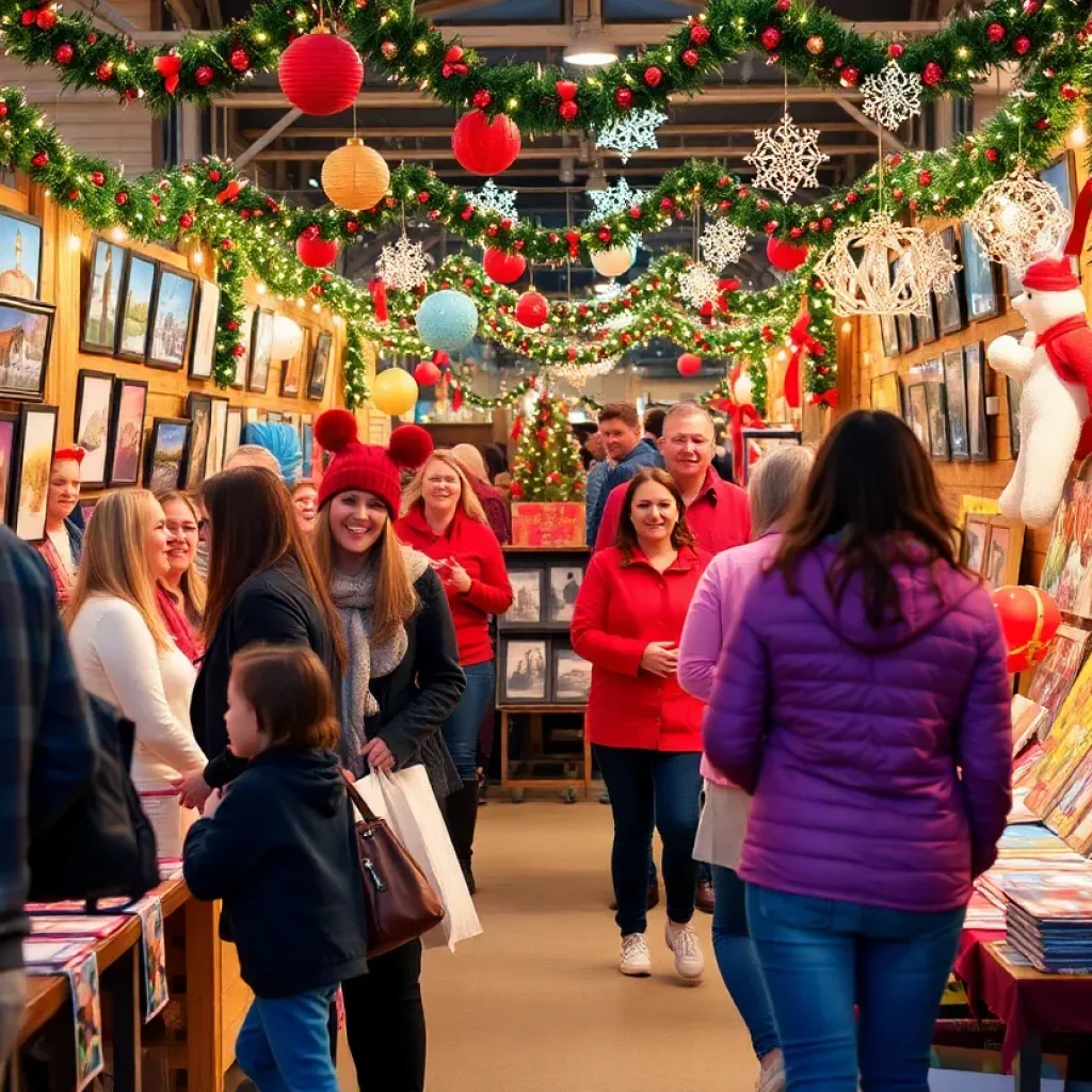 Scene from Memphis Arts Collective Holiday Market with artists and visitors.