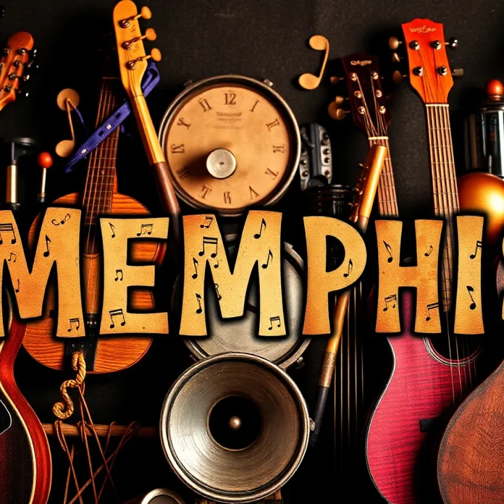 Artistic representation of Memphis music scene with instruments