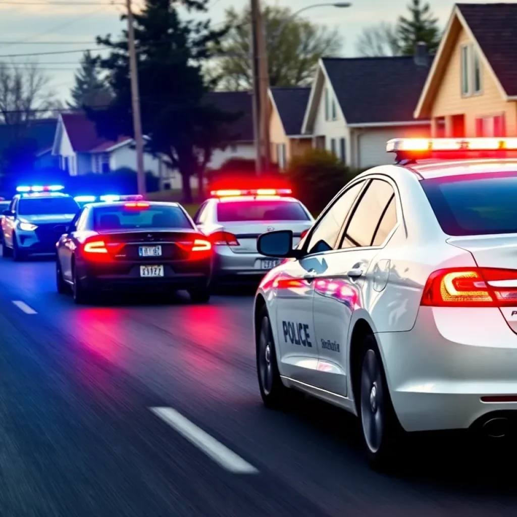 High-speed police chase involving a white sedan.