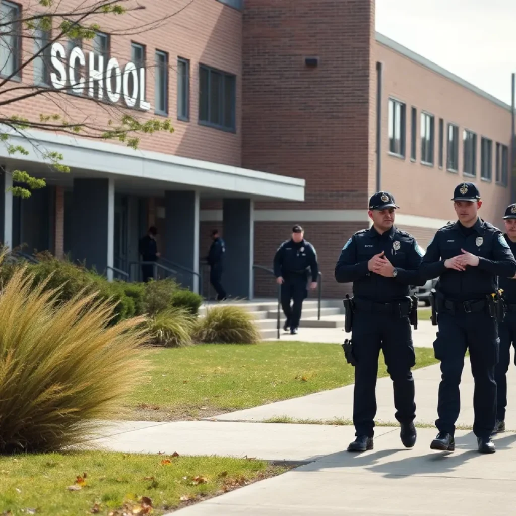 Police cars outside a Memphis school during lockdown