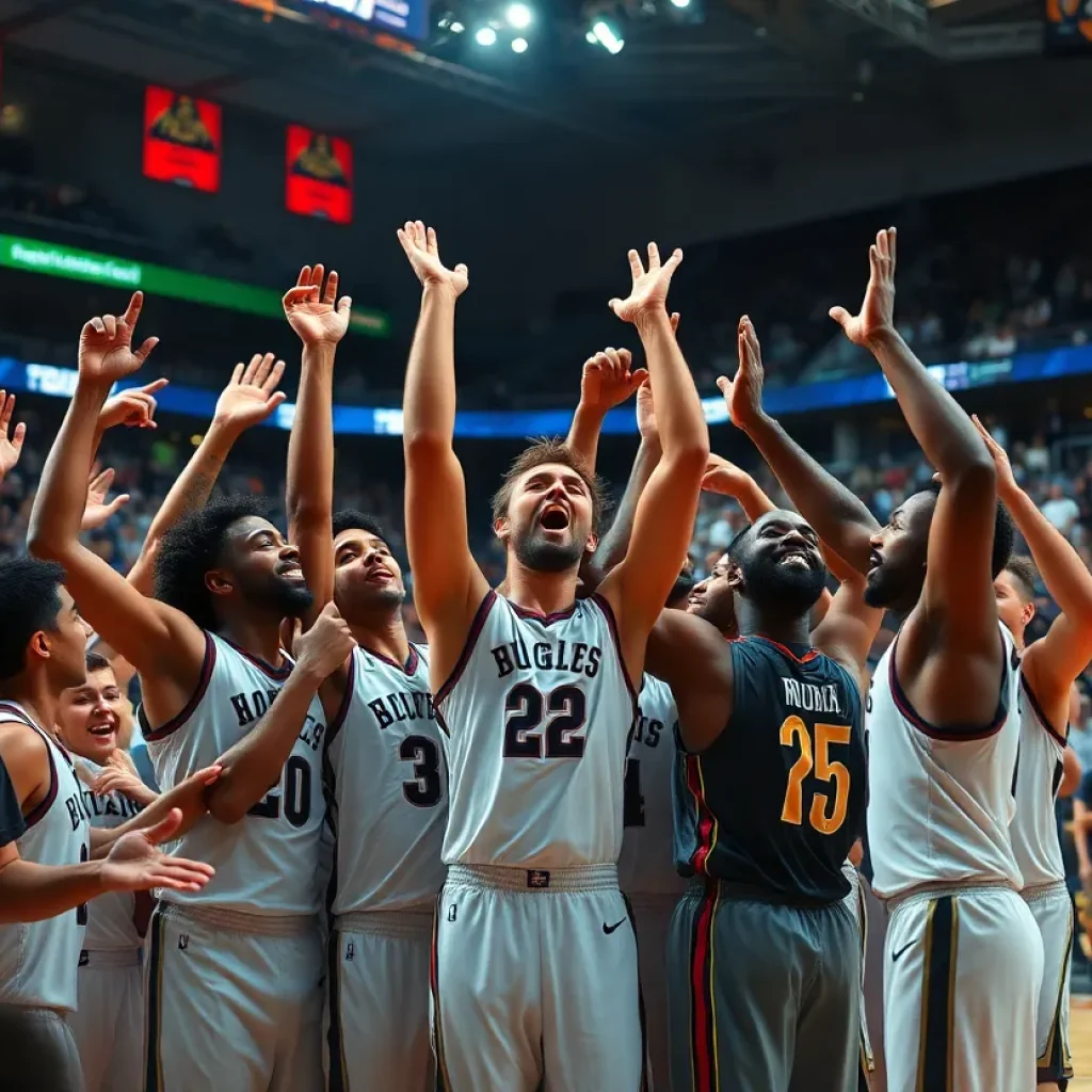 Memphis Tigers basketball team celebrating a win