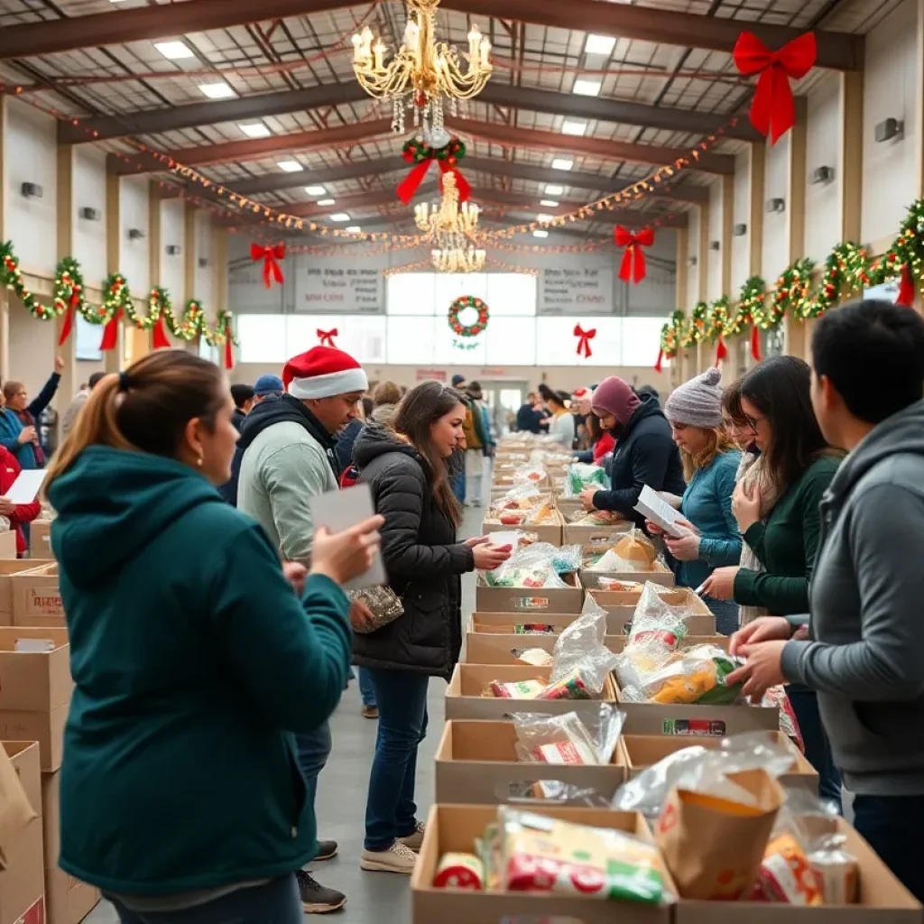 A volunteer assisting families during a food distribution event in Memphis.