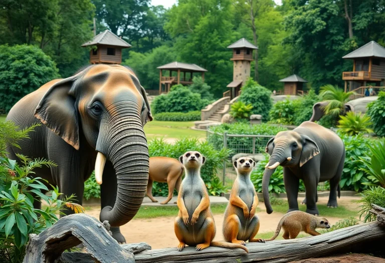 Various animals at the Memphis Zoo including elephants and meerkats.