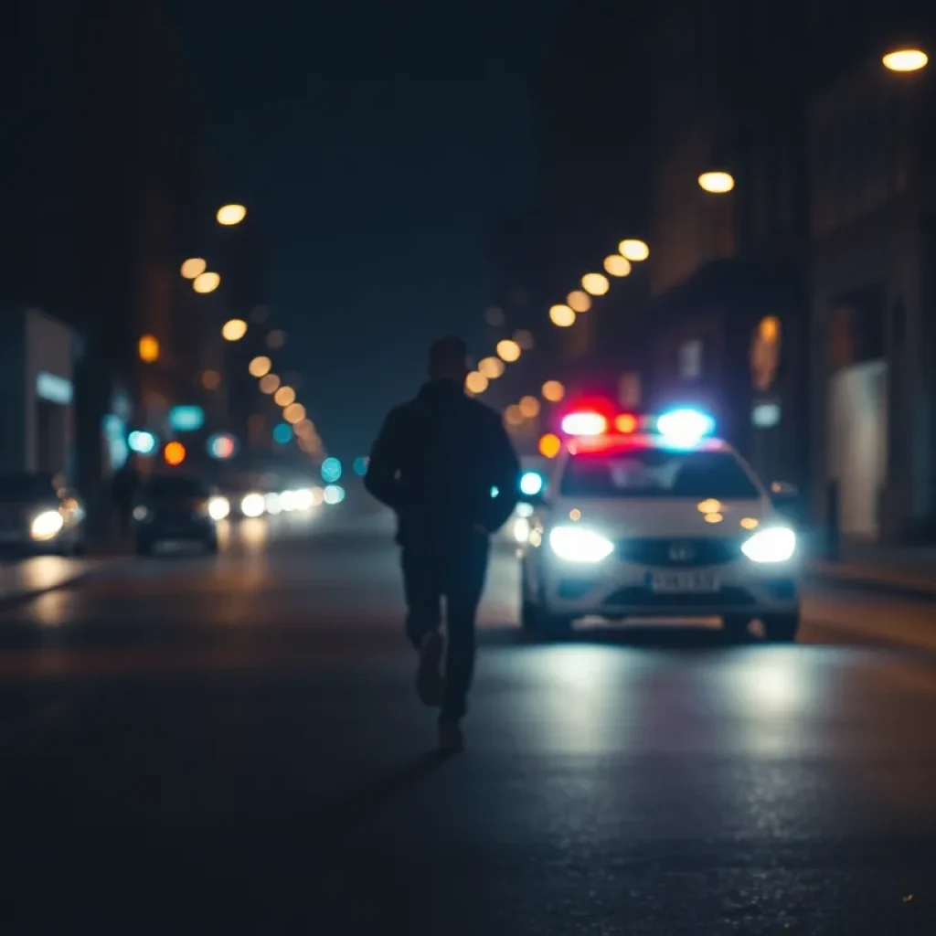 Police and suspect in a nighttime chase in Memphis