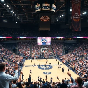 Crowd at a college basketball game featuring Virginia Cavaliers and Memphis Tigers