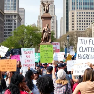 Diverse activists holding signs for economic justice and equality