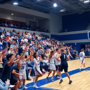 Fans cheering during the Briarcrest Saints basketball game