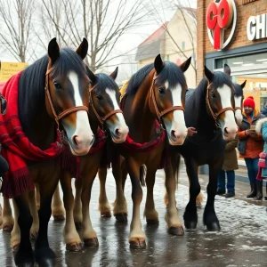 A group of Budweiser Clydesdales at a Kroger store in Memphis