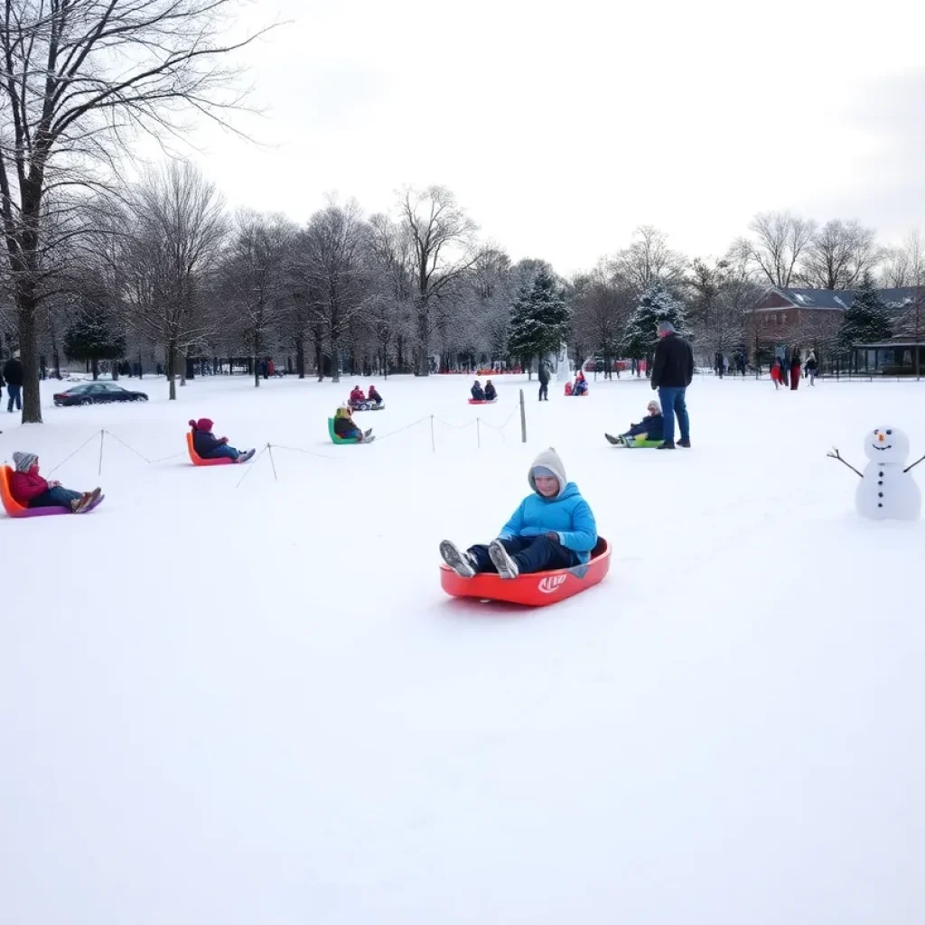 Families enjoying a snowy day in Collierville