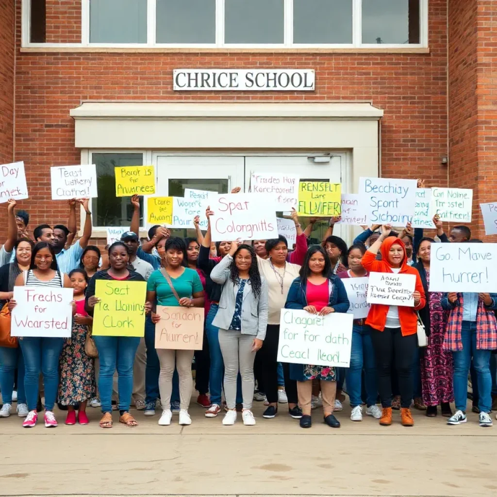 Community members rallying for school leadership support