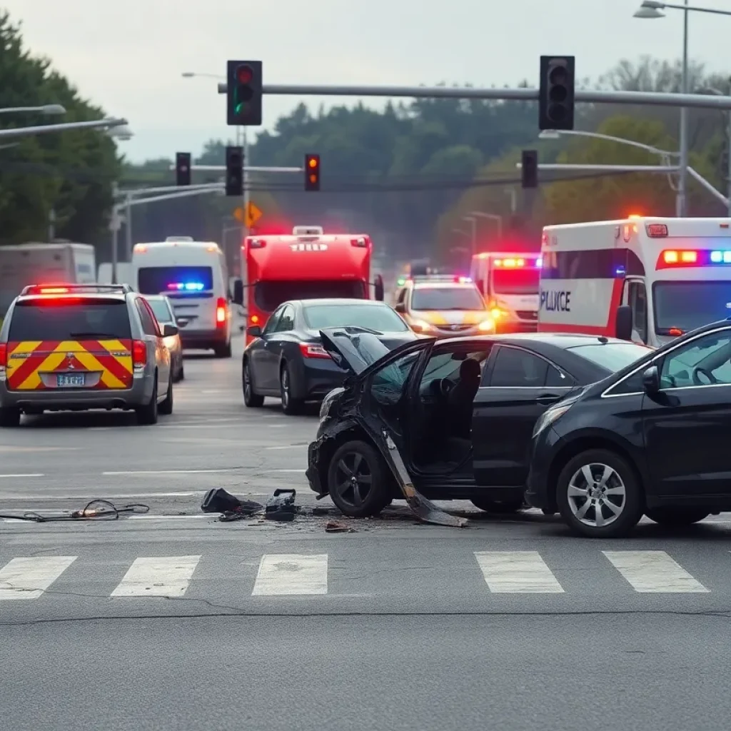 Emergency responders at the scene of a car collision in East Memphis.