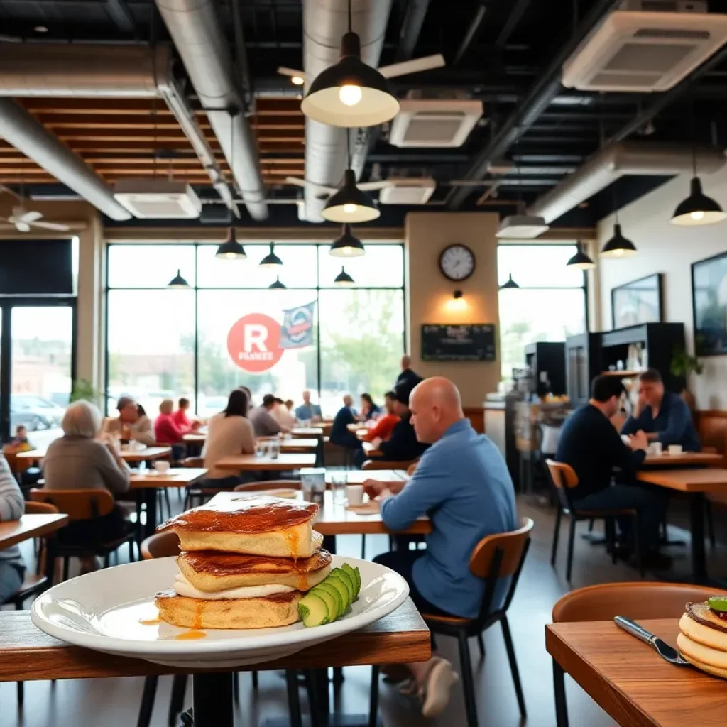 Interior of First Watch restaurant with diners enjoying breakfast