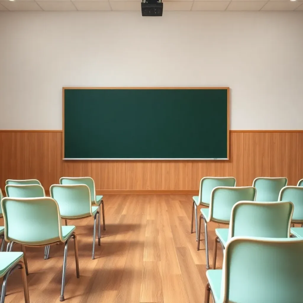 Empty school board meeting room awaiting new member appointments