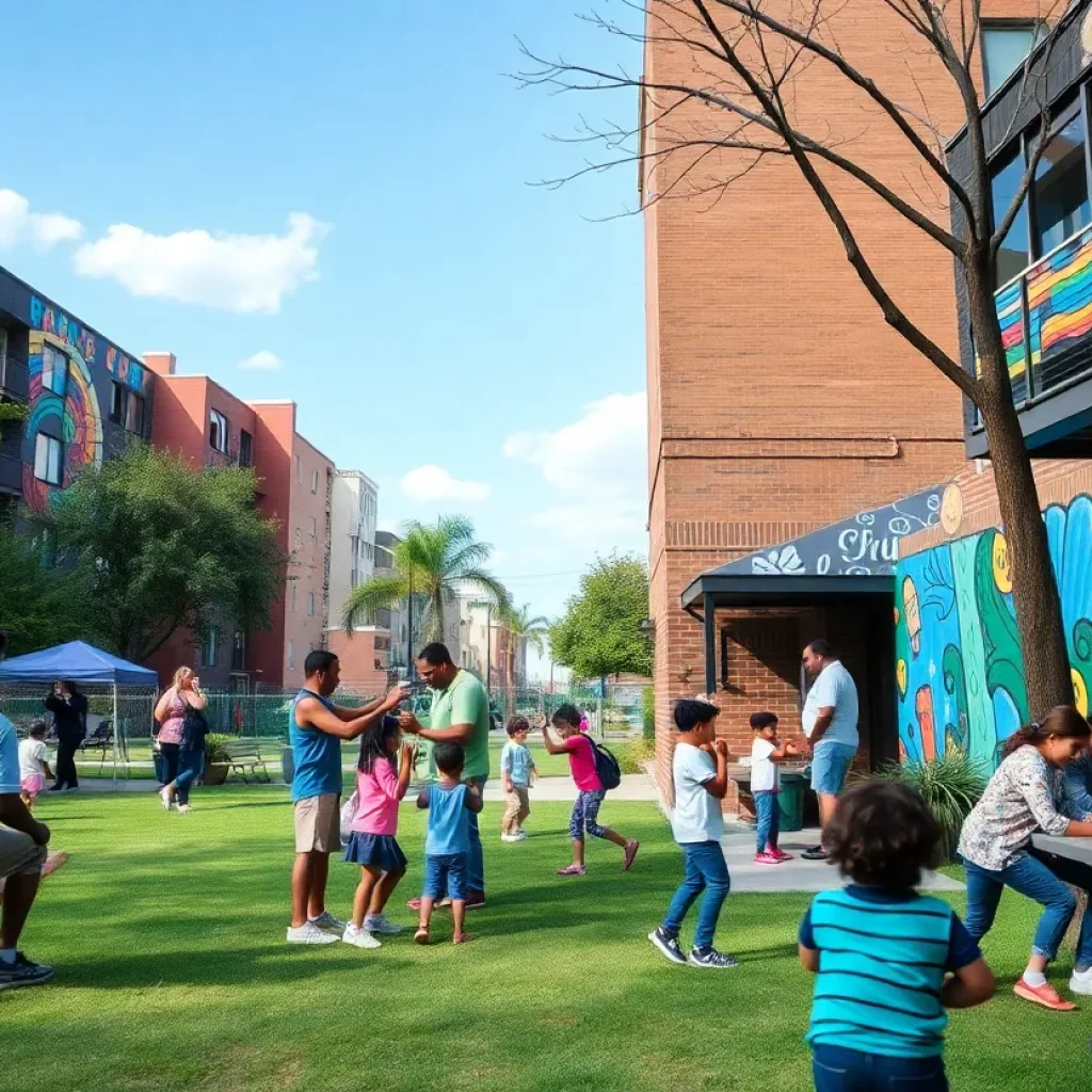 Families enjoying Glenview Park with Children playing and murals