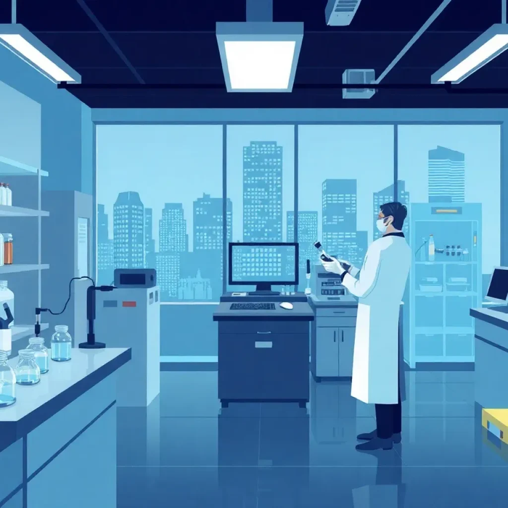 Conceptual image of a crime lab with forensic analysis equipment