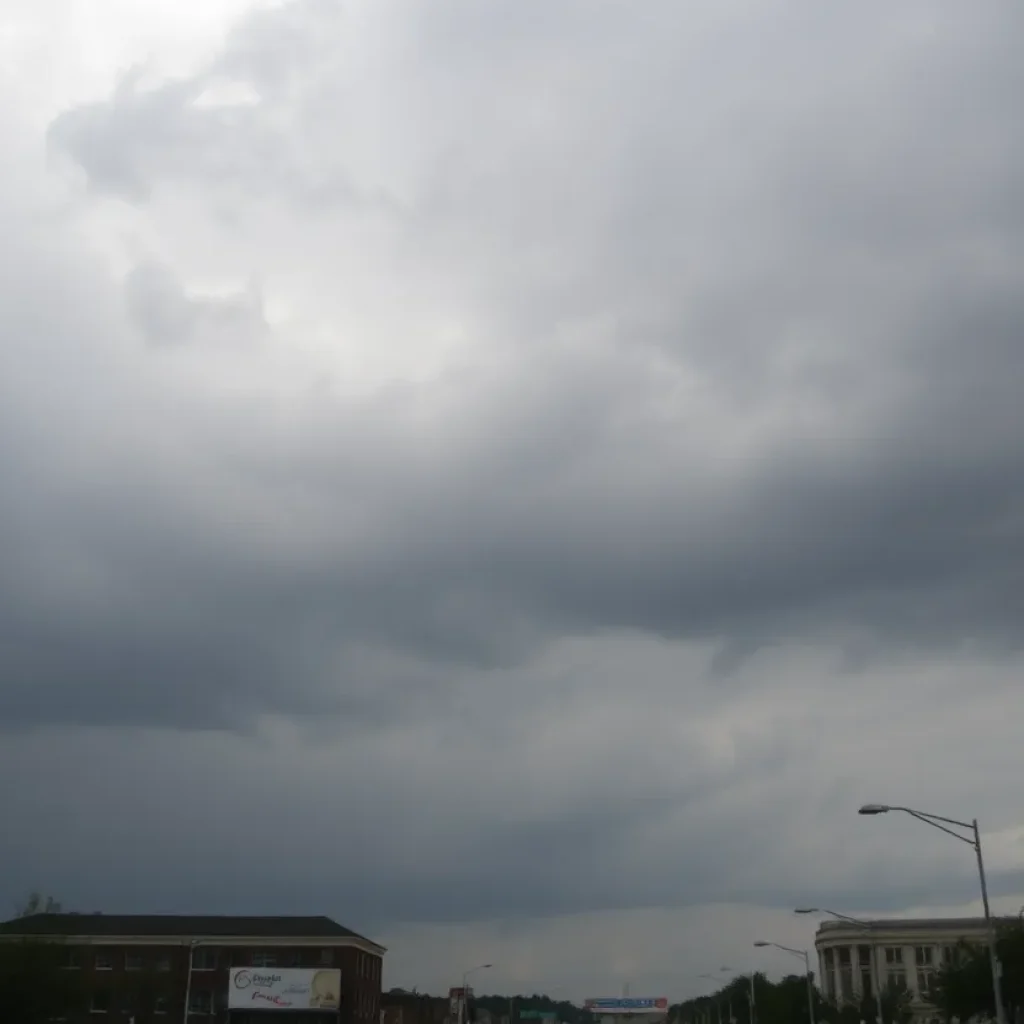 Cloudy sky with light rain in Memphis