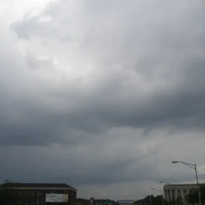 Cloudy sky with light rain in Memphis