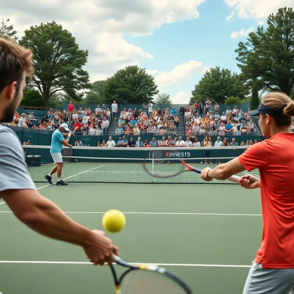 Tennis players competing during a match at Leftwich Tennis Center