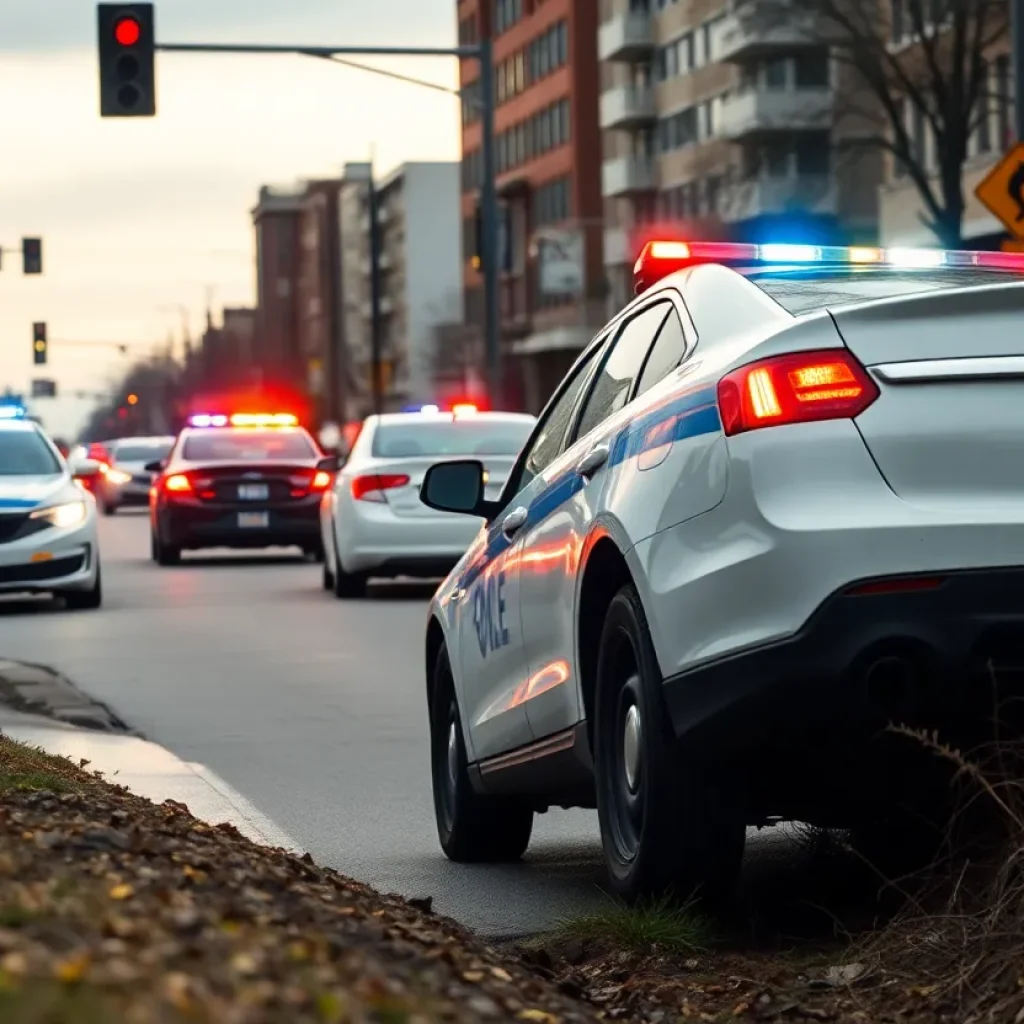 Police chase scene in Memphis with car sliding into ditch