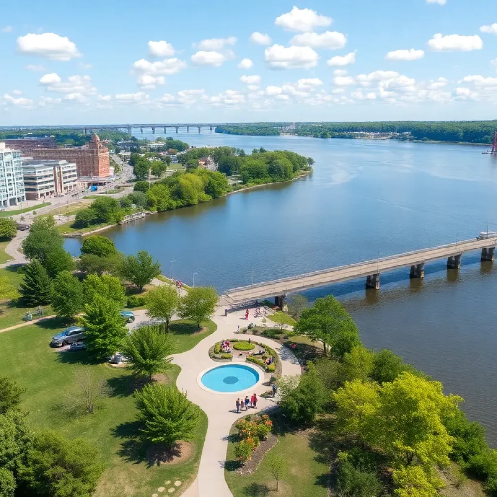 Scenic view of the Mississippi River waterfront in Memphis with parks.