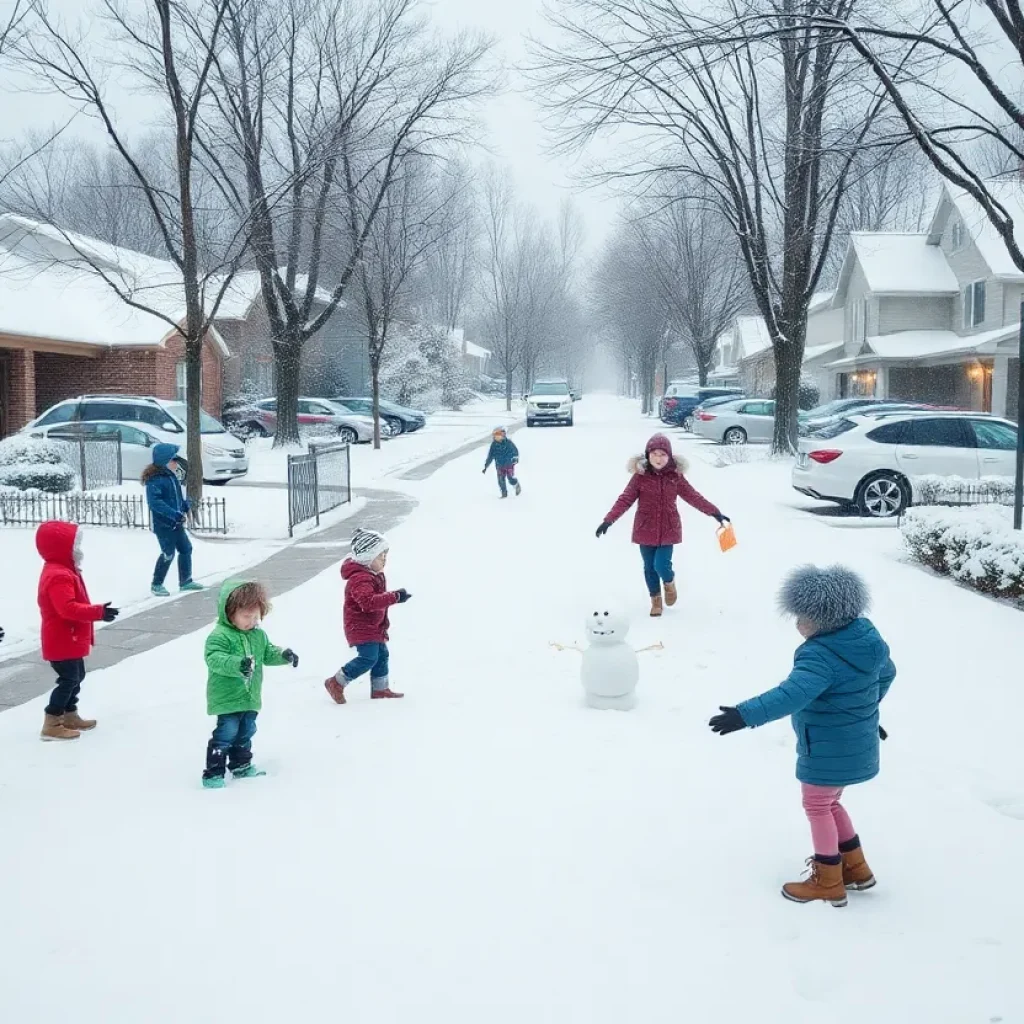 Children playing in the snow in Memphis.