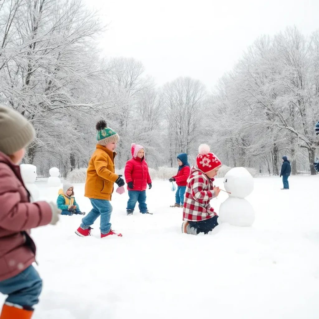 Children playing in the snow in Memphis