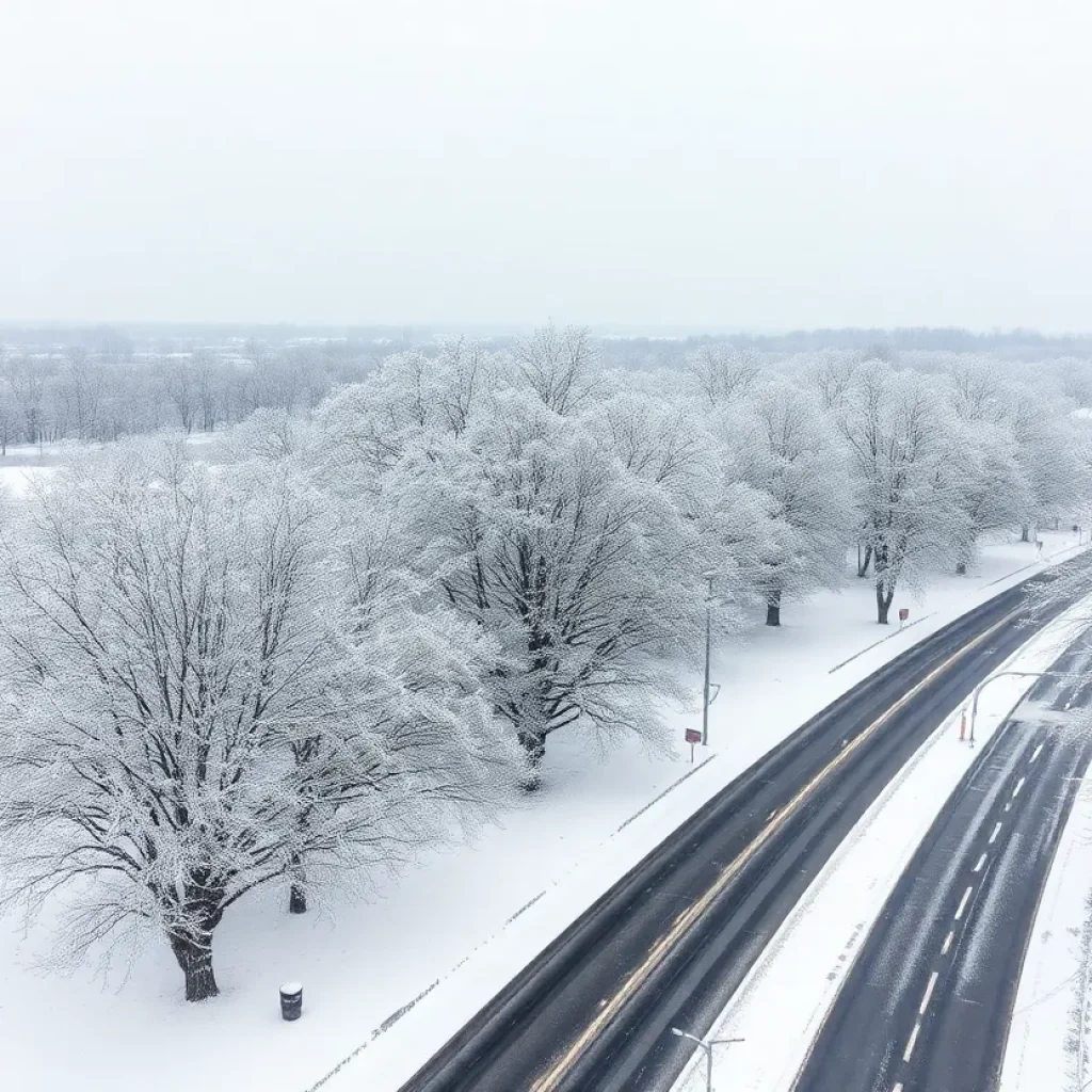 A beautiful winter scene of Memphis, Tennessee covered in snow