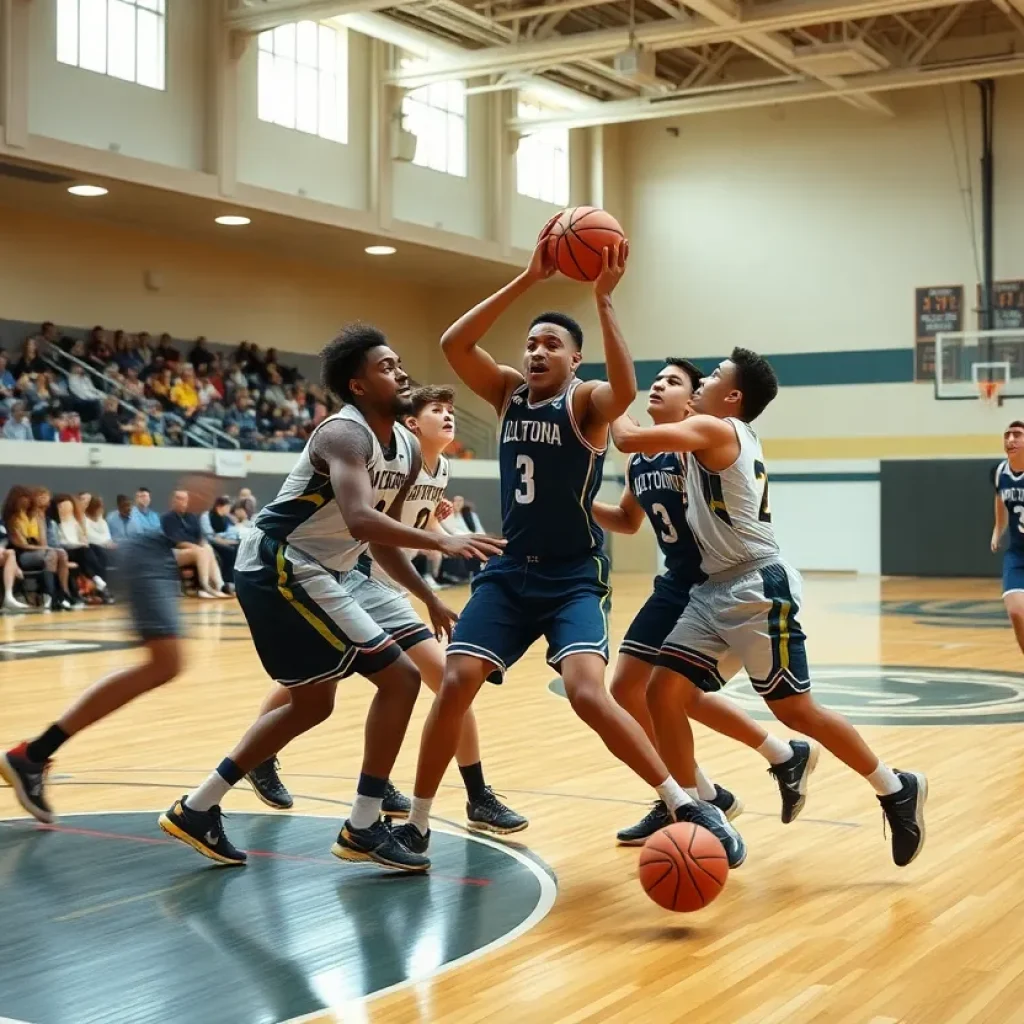 Memphis Tigers basketball team executing defensive strategy on the court