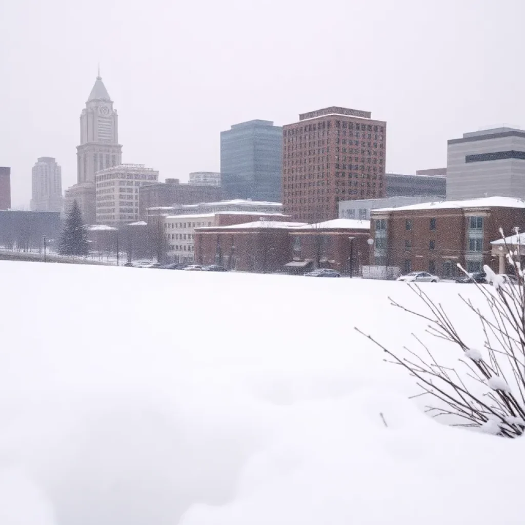 Snow-covered street in Memphis during winter storm