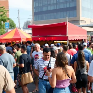 Diverse crowd enjoying music and barbecue in Memphis