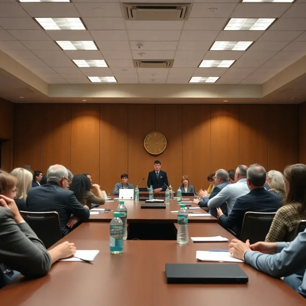 Scene depicting a school board meeting discussion