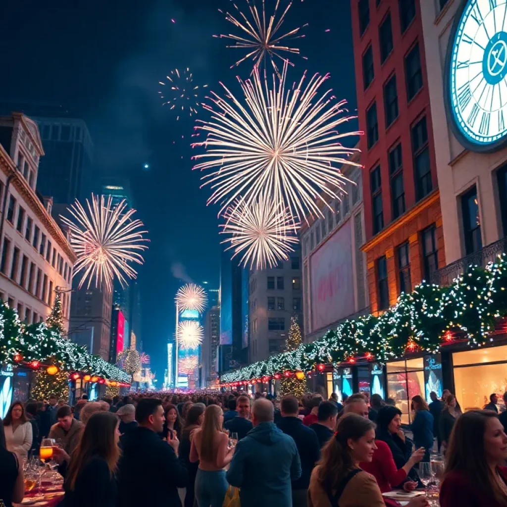 New Year's Eve festivities in Memphis with fireworks and celebrations