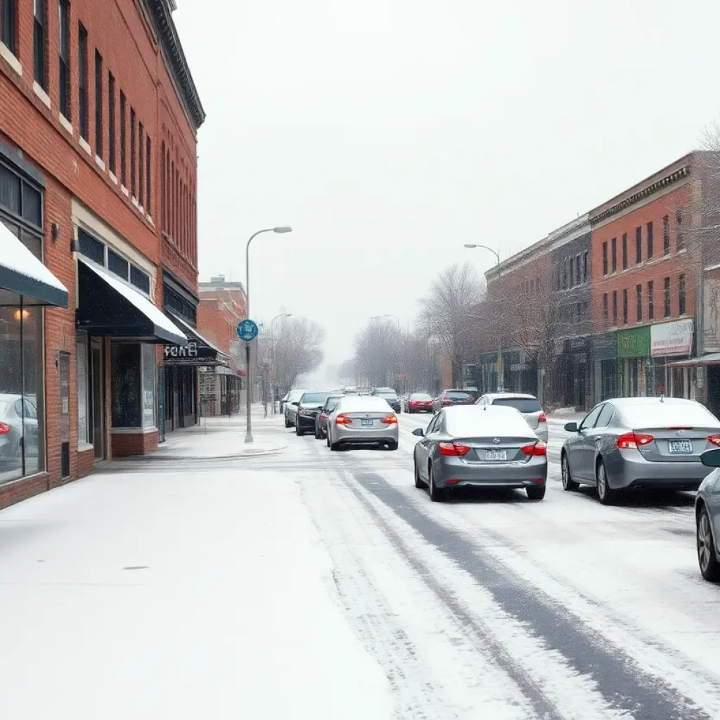 Snow-covered street in Memphis during winter storm