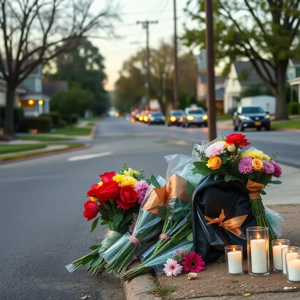 Memorial flowers and candles in a neighborhood street in South Memphis