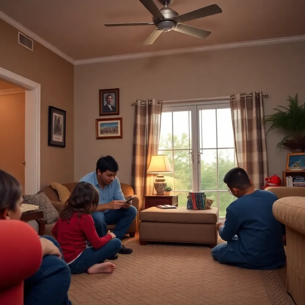 Illustration of a family discussing gun safety in a home setting