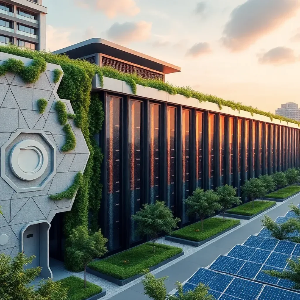 Futuristic AI data center in Memphis with solar panels