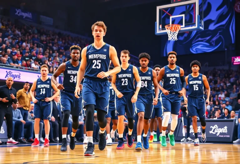 Memphis Tigers basketball players competing during a game