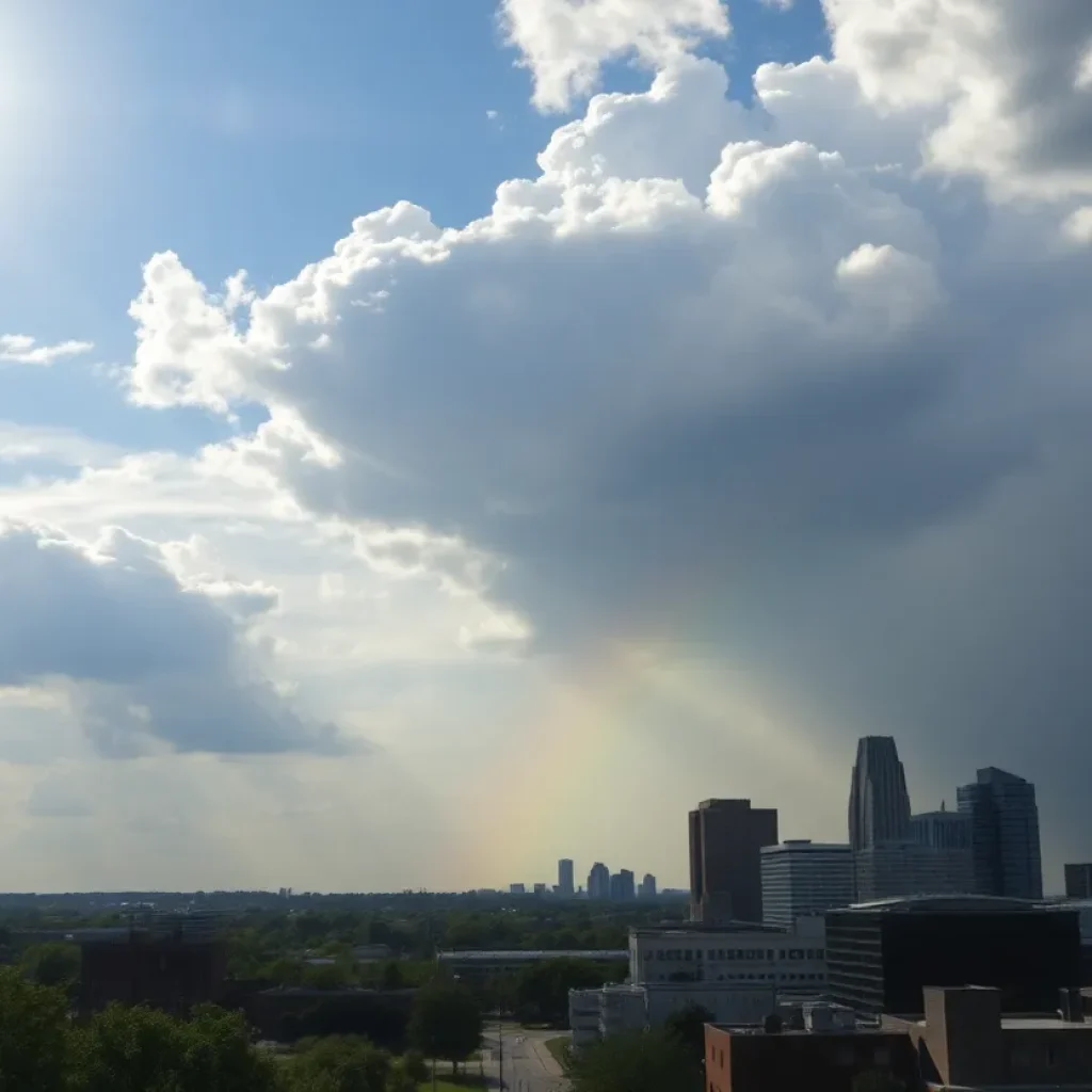 View of Memphis skyline with changing weather conditions